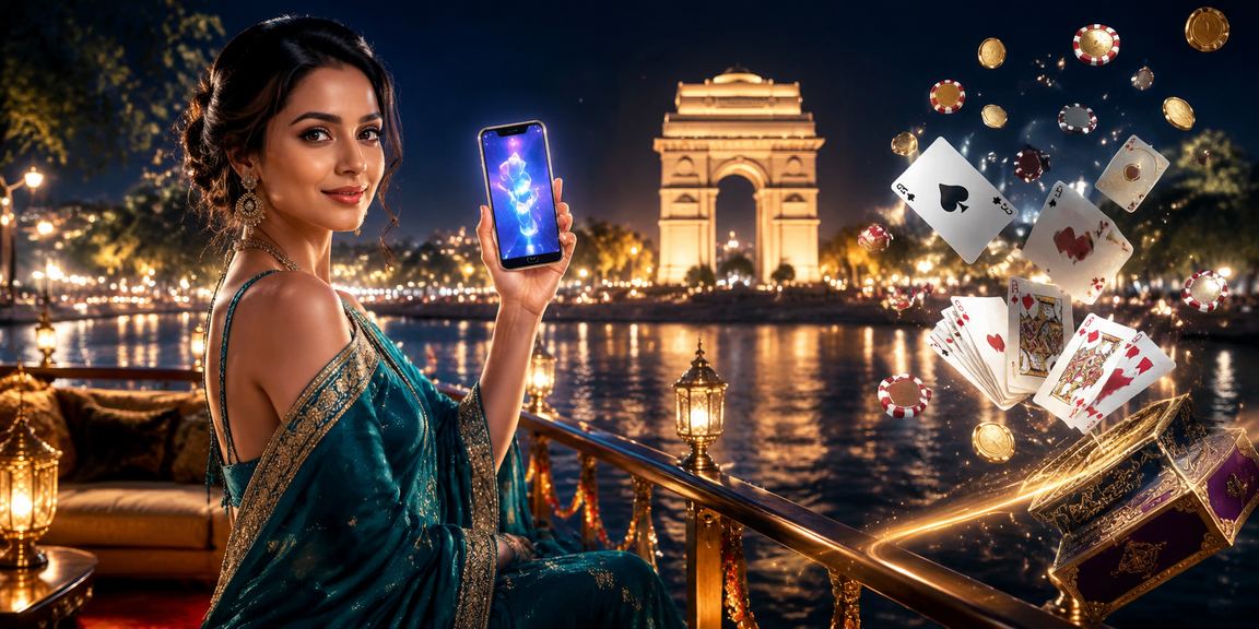 Young Indian woman playing rummy on mobile in Delhi